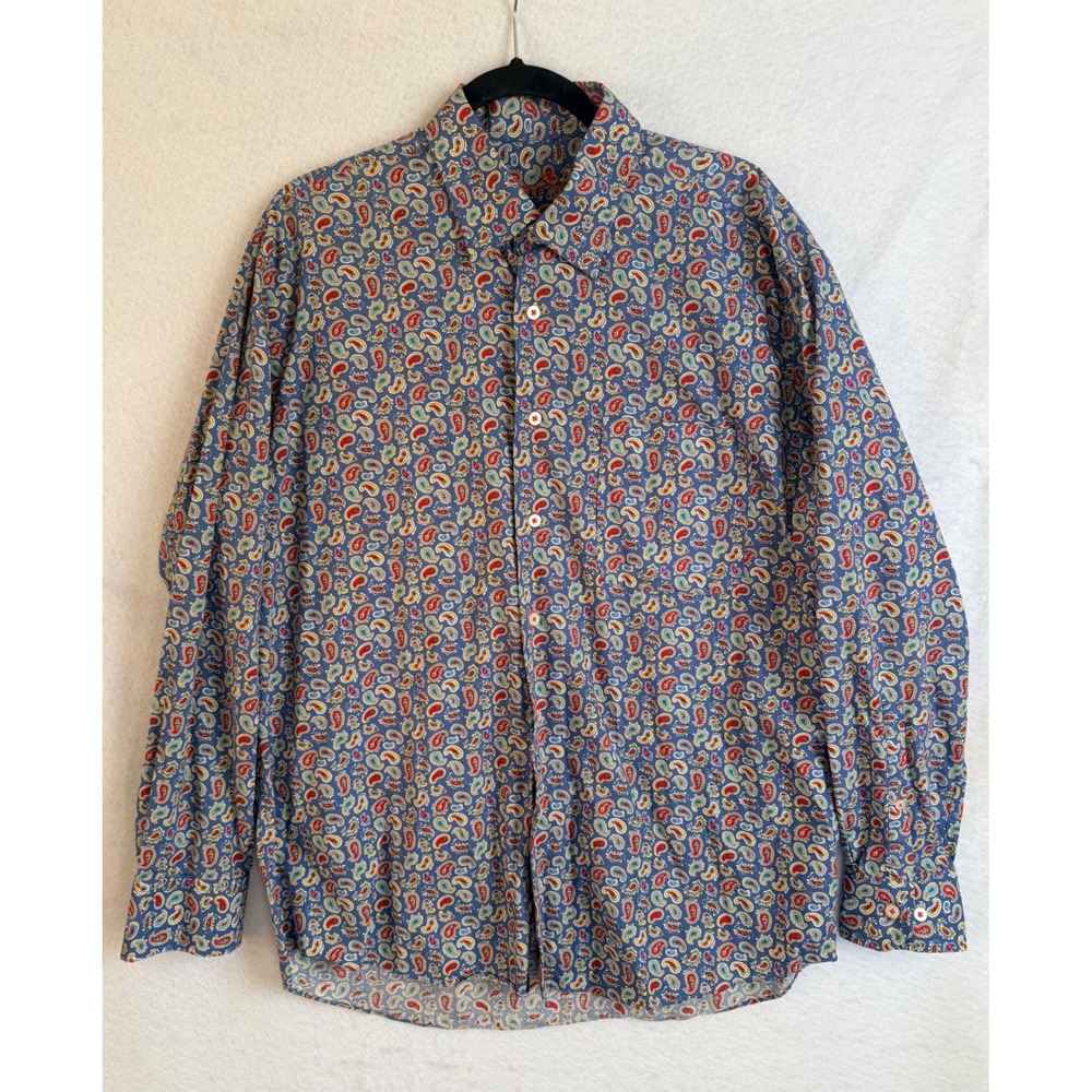 Alan Flusser Mens Blue Paisley Cotton‎ Long Sleeve Button Down Shirt L